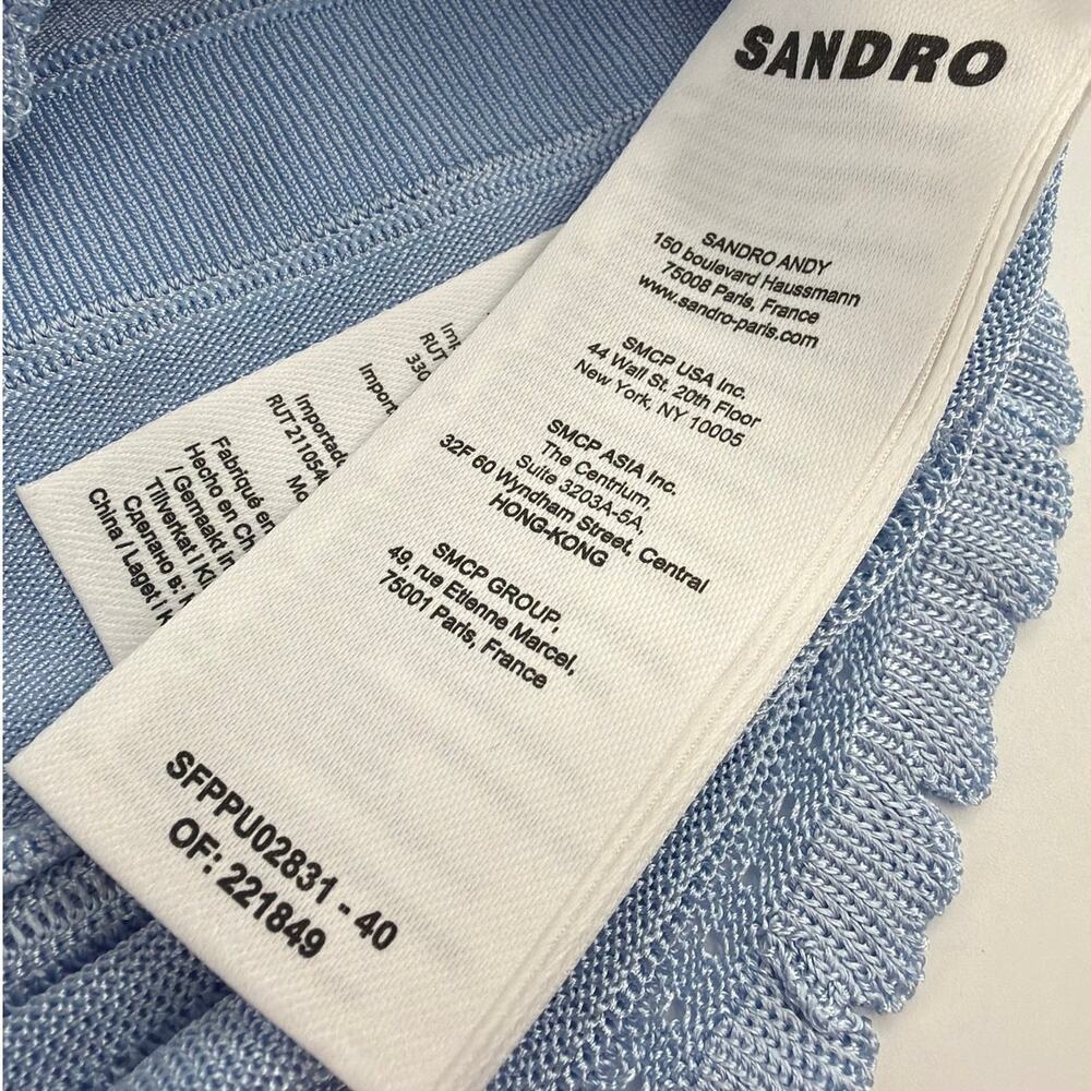 Sandro Women's Sky Blue Pointelle Knit Short Tank Top Size 1 | Small - Picture 7 of 10